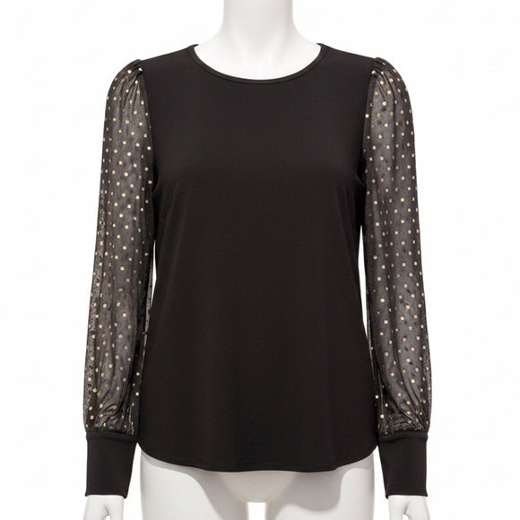 Anne Klein Tops - • Anne Klein Blouse Small Black and Gold Sheer Sleeves Formal - Cuffed S…